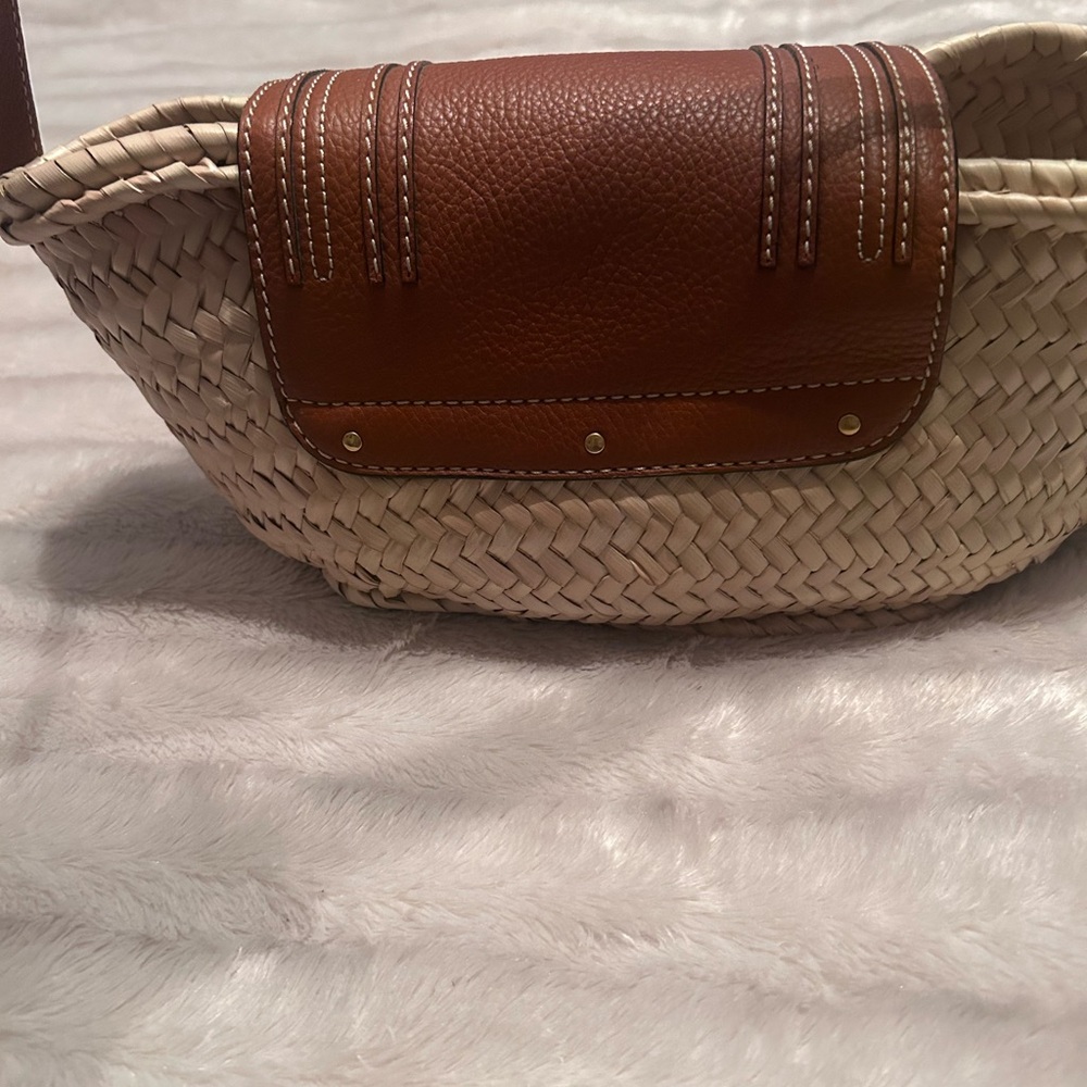 Chloe Marcie leather & raffia Tan Woven shoulder Bag basket crossbody - Picture 12 of 16